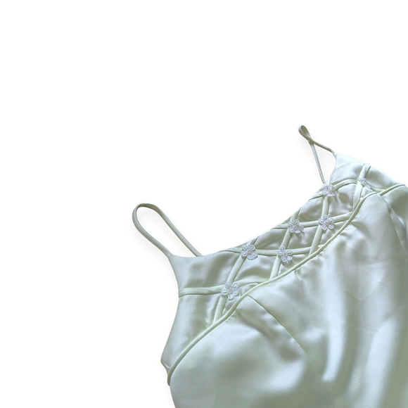 Vintage Y2K Prom Dress Chartreuse Delicate Floral Corset Fairy Regency Hoco - Picture 7 of 11